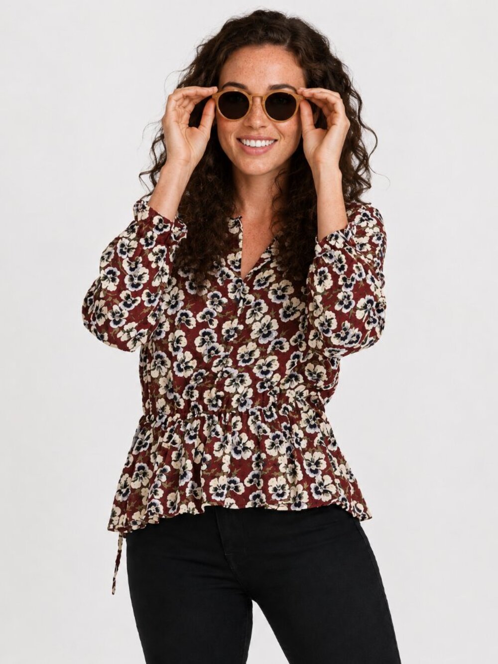MADEWELL drawstring peplum blouse in Viola Floral NWT